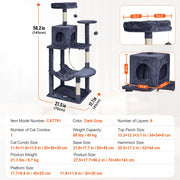 Bild in Galerie-Viewer laden, Amocart Cat Tree for Indoor Cats Cat Tower with Cat Condo Sisal Scratching Post HammockTop Perch Jumping Platforms Dark Grey
