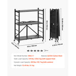 SucceBuy Foldable Storage Shelf Metal Rack Shelving Unit No Assembly Organizer Shelf with 5 Wheels & 4 Hooks for Kitchen Black