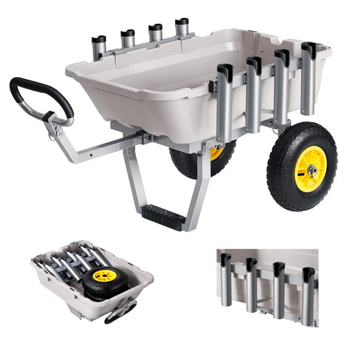 SucceBuy 200 lbs Foldable Beach Fishing Cart with Aluminum Alloy Frame 13in Tires & 8 Rod Holders for Outdoor Camping Picnic