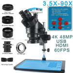 4K 2K 48MP HDMI USB VGA Microscope Camera 7X-45X Simul-Focal Stereo Trinocular Zoom Microscope Set With Auxiliary Objective Lens
