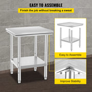 Bild in Galerie-Viewer laden, Amocart Stainless Steel Table for Prep &amp; Work Metal Commercial Kitchen Heavy Duty Table with Adjustable Under Shelf and Foot
