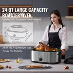SucceBuy Electric Roaster Oven 24 QT Turkey Roaster Oven with Self-Basting Lid 1450W Roaster Oven Defrost&Warm Function Silver