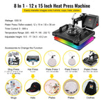 Amocart 5 6 8 in 1 Heat Press Machine T shirt Heat Transfer Printer Muntifunctional Sublimation For Mug/Latte Mug/Plate/Bottle
