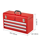 Charger l'image dans la visionneuse de galerie, SucceBuy 20in 3-Drawer Metal Tool Box Black/Red Tool Chest with EVA Liners Multifunction Tool Organizer for Garage &amp; Workshop
