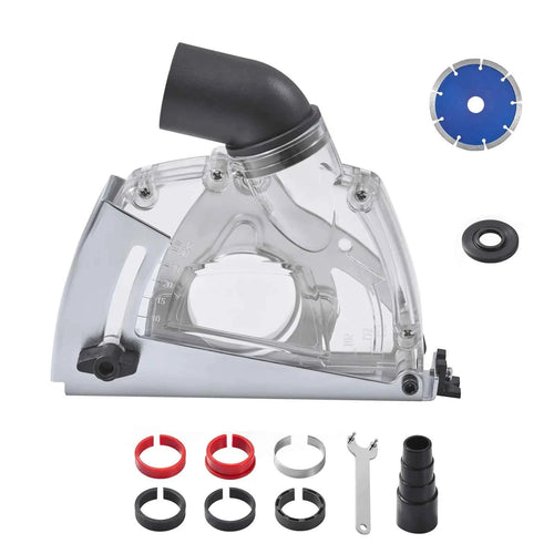 Amocart Cutting Dust Shroud for Angle Grinders Universal 4-5 in Angle with 6 Clamping Washers & 5 in Diamond Grinding Cup Wheel