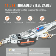 Charger l'image dans la visionneuse de galerie, Amocart 5T Come Along Winch Ratchet Power Puller Tool with 11.5ft Steel Cable Automotive Hoist Cable Puller for Vehicle Rescue

