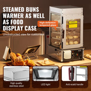 Bild in Galerie-Viewer laden, SucceBuy Commercial Food Warmer Display Food Steamer Bun Warmer Machine Temperature Control Stainless Steel Steamed Buns Warmer
