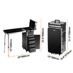 Amocart Professional Makeup Train Case Aluminum Cosmetic Case Workbench With Supporting Legs Rolling Makeup Case Extra Large