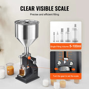 Charger l'image dans la visionneuse de galerie, Amocart 5-100ml Manual Paste Liquid Filling Machine Stainless Steel Adjustable Bottle Filler with Hopper for Water Oil Honey
