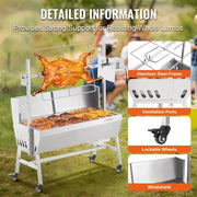 Bild in Galerie-Viewer laden, 【Premium】Amocart 35inch Rotisserie Grill Electric Motor Charcoal Spit Grill Stainless Steel Roaster w/Lock le Wheels for Campin
