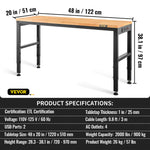 Amocart 72cm Woodworking Workbench Adjustable Height Oak Wood Hardwood Top Work Table 900KG Capacity for Office Home Workshop