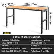 Bild in Galerie-Viewer laden, Amocart 72cm Woodworking Workbench Adjustable Height Oak Wood Hardwood Top Work Table 900KG Capacity for Office Home Workshop
