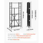 SucceBuy Foldable Storage Shelf Metal Rack Shelving Unit No Assembly Organizer Shelf with 5 Wheels & 4 Hooks for Kitchen Black