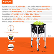 Load image into Gallery viewer, Foldable Tennis Ball Cart Holds 150/180 Tennis Balls Basket Hopper with Wheels for Sports Teaching Baseball Trolley
