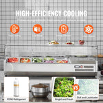 Amocart Refrigerated Condiment Prep Station with 3 1/3 Pans & 4 1/6 Pans 304 Stainless Body and PC Lid with Glass Guard ETL