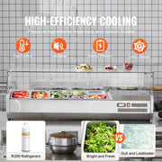 Load image into Gallery viewer, Amocart Refrigerated Condiment Prep Station with 3 1/3 Pans &amp; 4 1/6 Pans 304 Stainless Body and PC Lid with Glass Guard ETL
