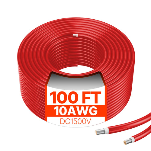 Amocart 100FT Solar Panel Extension Cable 10AWG 6mm² IP67 Waterproof Solar Extension Cable for Home Ship and RV Solar Panels
