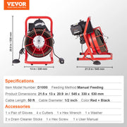 Charger l'image dans la visionneuse de galerie, Amocart Drain Cleaner Machine 75FT/50FT Sewer Snake Auger Manual 1/2 Inch Electric Drain Cleaning Machine w/ 4 Cutters for Home
