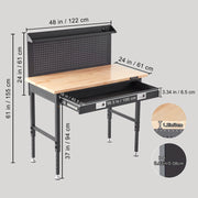 Bild in Galerie-Viewer laden, Amocart 2000lbs 48"x24" Workbench Adjustable Height 28"-39.5" Work Bench with 3m Cable 30 Hooks for Garage Hardwood Working
