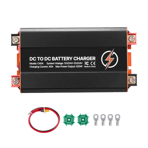 Amocart DC to DC Battery Charger 520W 40A Alternator Charger Fits LiFePO4 Lead-Acid AGM GEL Batteries 12V/24V-12V/24V for RV