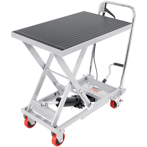 SucceBuy 330/500lbs Hydraulic Lift Table Cart Manual Single Scissor Platform with 4Wheels and Non-slip Pad for Material Handling