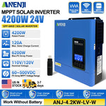 ANENJI Split Phase 12KW 48V Hybrid Solar Inverter Parallel 4.2KW 24V Inverter Pure Sine 120V 220V On Grid MPPT 200A Solar Charger PV 500V
