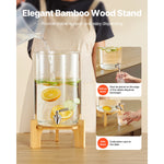 SucceBuy Beverage Dispenser Drink Dispensers for Parties Glass Juice Dispenser with Wood Stand Lemonade Juice Water Dispensers