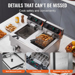 Amocart  12L Electric Deep Fryer w/Dual Removable Tanks Commercial Countertop  Fryer for Chicken French Fries Frying Chips