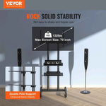 Amocart Mobile TV Stand Height Adjustable TV Stand w/ Wheels Double Tray for Audio-Visual Devices Rolling TV Stand for Bedroom