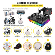 Bild in Galerie-Viewer laden, SucceBuy Combo Heat Press Machine 5/6/8 in 1 30*38CM 38*38CM Muntifunctional Sublimation Printer Transfer Mug Hat Plate T-Shirt
