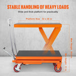 Amocart 1100lbs Hydraulic Lift Table Cart Manual Single Scissor 35.4" Lifting Height with 4 Wheels for Handling Transport
