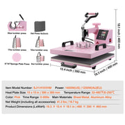 Bild in Galerie-Viewer laden, Amocart Heat Press Machine 12x15 inch  8 in 1 Heat Transfer Machine 360° Swing Away T-Shirt for T-Shirts/Mugs/Hats/Plates Pink
