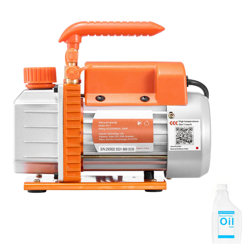 Amocart 3.5CFM 180W 1 Stage or 5CFM 375W / 7CFM 550W 2 Stage HVAC Rotary Vane AC Vacuum Pump, for R134a R22 R410a Systems Use