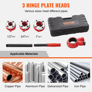 Charger l'image dans la visionneuse de galerie, SucceBuy Pipe Threader Kit 1/2" NPT 3/4" NPT 1" NPT Manual Ratcheting Pipe Threader Portable Pipe Threading Tool Set 3PCS
