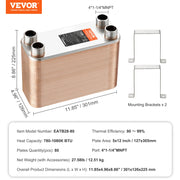 Charger l'image dans la visionneuse de galerie, Amocart Heat Exchanger 5"x 12" 80 Plates Brazed Plate Stainless Steel for Floor Heating Water Heating Snow Melting Beer Cooling
