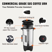 Bild in Galerie-Viewer laden, Amocart 50 Cups Commercial Coffee Urn Stainless Steel Large Coffee Dispenser 1000W Electric Coffee Maker Urn For Quick Brewing
