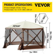 Charger l'image dans la visionneuse de galerie, Amocart Pop-up Camping Gazebo Camping Canopy Shelter 6 Sided 12' x 12' / 10' x 10' Sun Shade Tents &amp; Canopies Camping &amp; Hiking
