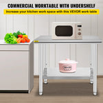 SucceBuy Kitchen Work Bench Commercial Catering Table Worktable with Undershelf Stainless Steel 330LBS 286LBS Restaurant Garage