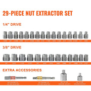 Charger l'image dans la visionneuse de galerie, Amocart 29PCs Bolt Extractor Set Bolt and Nut Remover Set 6mm to 10mm 13/32" to 3/4" CR-MO Steel Extraction Socket Set
