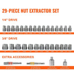 Amocart 29PCs Bolt Extractor Set Bolt and Nut Remover Set 6mm to 10mm 13/32" to 3/4" CR-MO Steel Extraction Socket Set