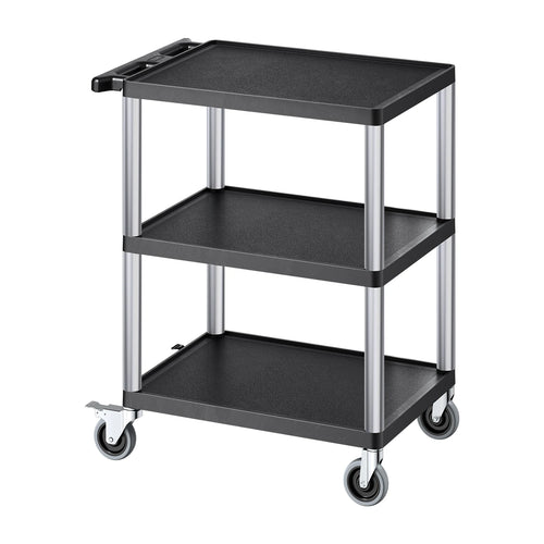 Amocart 300lbs Utility Service Cart Three-Shelf Plastic Rolling Hand Cart with 360° Swivel Wheels for Warehouse Garage Cleaning