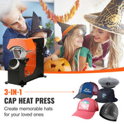 Load image into Gallery viewer, SucceBuy 3in1 Auto Hat Cap Heat Press Machine 6.4x3.5in Press Knob Clamshell Sublimation Transfer 3pcs Replaceable Heating Pad
