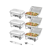Bild in Galerie-Viewer laden, Amocart 8QT Rectangle Chafing Dish 2/4/6 Packs w/ Full Size Pans Buffet Catering Warmer Server Folding Stand Fuel Holder Tray
