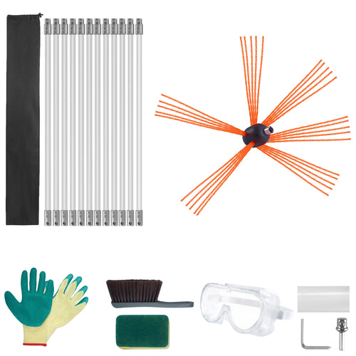 Amocart 23/26/30/33/39ft Chimney Sweep Kit w/ Reinforced Nylon Flexible Rods Ergonomic Chimney Cleaning Brush 360-Degree Brush