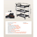 Amocart 3-Tier 300/500Lbs Rolling Utility Cart Storage Rack with Swivel Wheels Food Service Trolley for Office Kitchen Bathroom