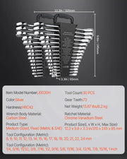 Charger l'image dans la visionneuse de galerie, Amocart Combination Wrench Set 24/30-Piece Ratcheting Wrench Set with Organizer Rack Cr-V Steel Wrench Set SAE  Metric

