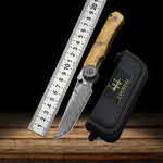 VG10 Damascus Steel Camphor Wood Handle Folding Knife With Back Clip Outdoor Camping Fishing Portable Tools Collecting Gifts EDC