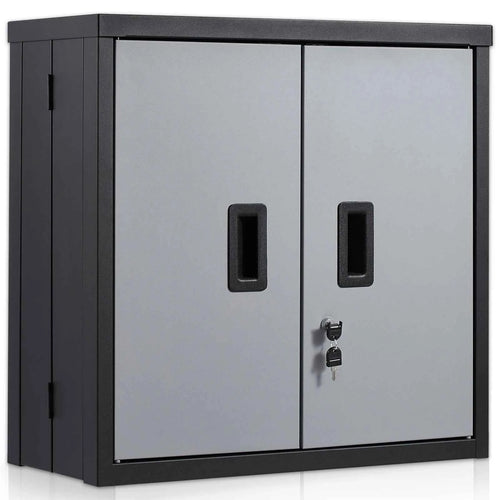 SucceBuy Foldable Wall Cabinet Metal Garage Locker Mounted Tool Chest Adjustable Shelf Magnetic Door for Warehouse Office Home