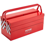 SucceBuy 18in Metal Tool Box 3-Tier 5-Tray Portable Folding Tool Chest Organizer with Handle Toolbox for Warehouse Repair Shop