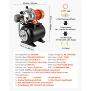 Charger l'image dans la visionneuse de galerie, Amocart 1HP/1.6 HP Shallow Well Pump with Pressure Tank 120V Stainless 5-Gal Tank 20/40 PSI Pressure Switch for Home Garden
